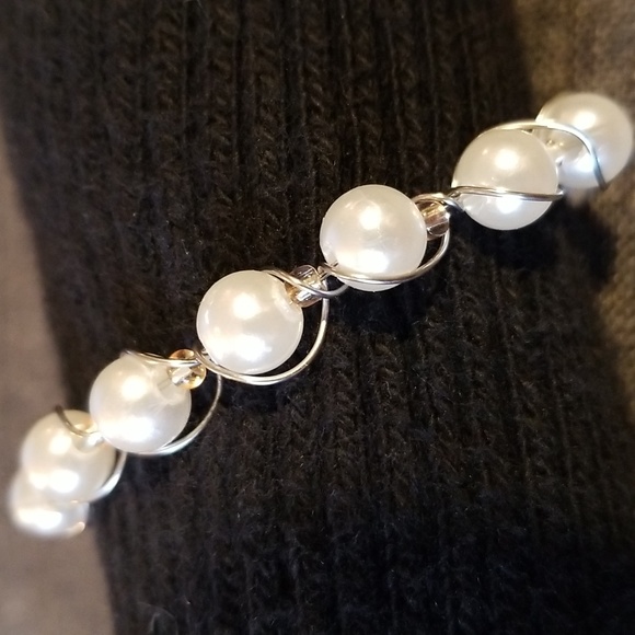 Pearl Wire Bangle Bracelet With Gold Bead Accents - Picture 6 of 10